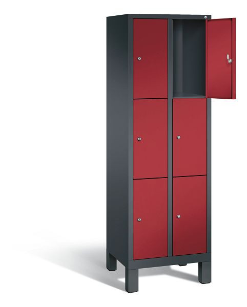 C+P lockerkast Evolo, H1850xW610xD500mm, kleur: zwartgrijs/robijnrood, 48010-203 S10089