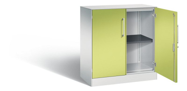 C+P dressoir met vleugeldeuren Asisto, H915xB800xD435mm, kleur: lichtgrijs/maaggroen, beugelgreep, 2 niveaus, 141053-000 S10201