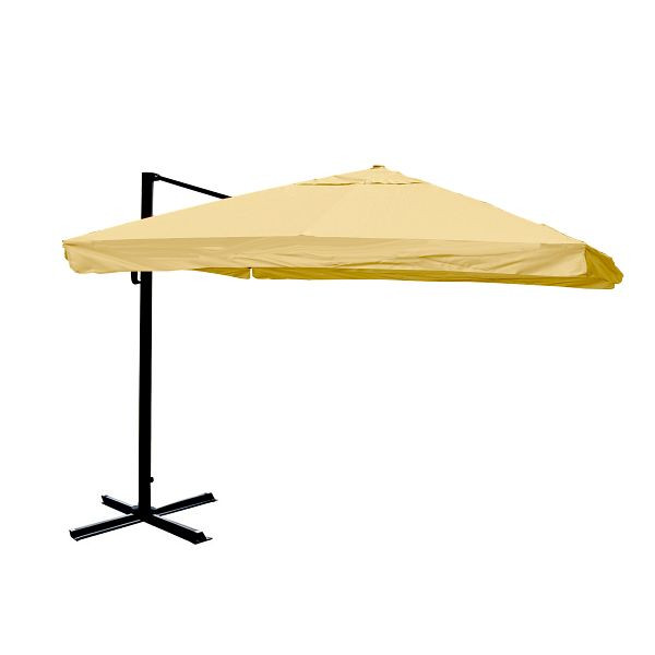Mendler gastronomie verkeerslichtparaplu HWC-A96, 3,5x3,5m (Ø4,95m) polyester/aluminium 25kg, klep, creme zonder standaard, draaibaar, 134320+122472