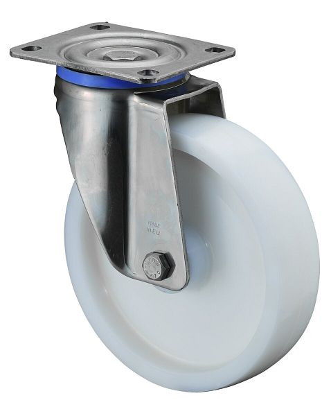 BS rollen RVS zwaarlastwiel zwenkwiel, RVS, kunststof wiel, glijlager, schroefplaat 200 mm, draagvermogen 700 kg, HS100.A90.200