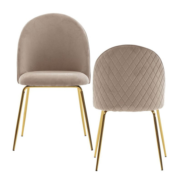 Wohnling Design eetkamerstoel set van 2 fluweelbeige gevoerd, keukenstoel stof met gouden poten, Scandinavische schelpstoel, WL6.402