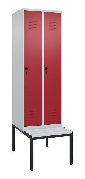 C+P luierkastje Classic PLUS met middenwand, bank, 2 vakken, 2120x600x815mm, 7035/3003, draaibare sluiting, 0800507-20F S10031