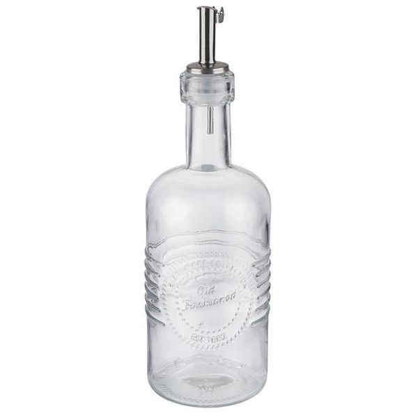 APS azijn- en oliefles, Ø 7 cm, hoogte: 22 cm, 350 ml, glazen container, schenktuit met deksel van roestvrij staal, siliconen, -OLD FASHIONED-, 40511