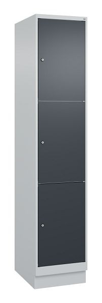 C+P lockerkast Classic PLUS, onderstel, 1950x400x500mm, 7035/7016, met 3 vakken, 080020-123 S10008