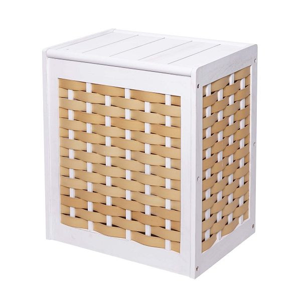 Mendler wasmand HWC-G37, wasmand wassorteerder wasbox, massief hout shabby look mesh 61x51x35cm, wit, 72818