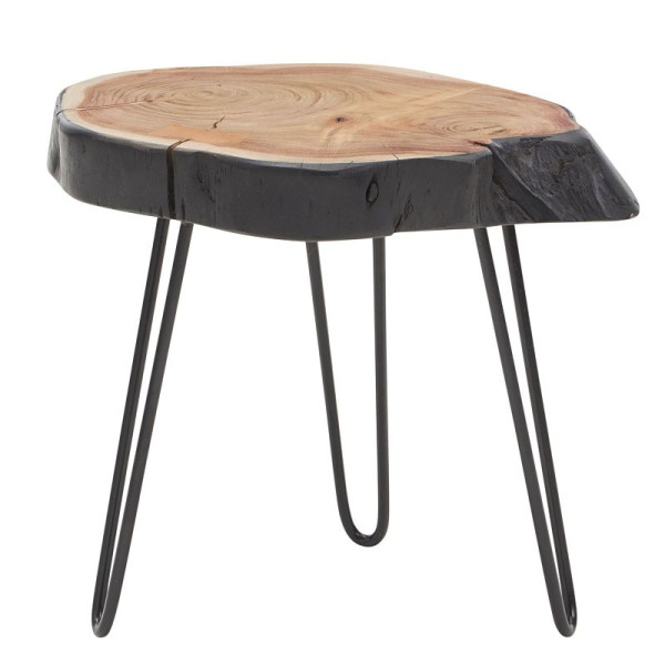 Wohnling bijzettafel massief acaciahout/metaal industrieel 40 x 40 x 32cm boomrand, WL6.475