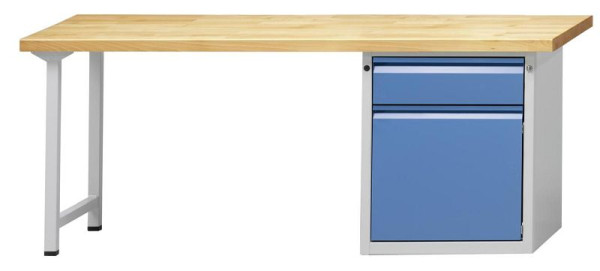 ANKE combinatie werkbank; 2000x700 mm; RAL 7035/5012; Rechts plintkast 625x640x800 mm, 1 lade 170 mm; 1 deur 510 mm