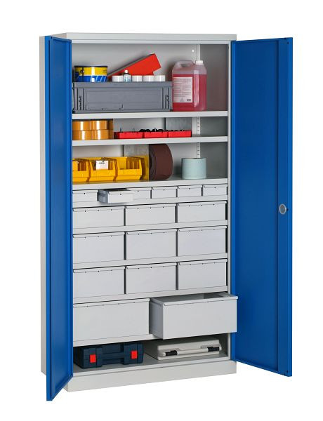 SOFAME ingerichte werkplaatskast 1000x500x1950mm, 6 laden + 3 laden + 6 laden + 2 laden + 8 planken, hemelsblauw, W030090033GCBI