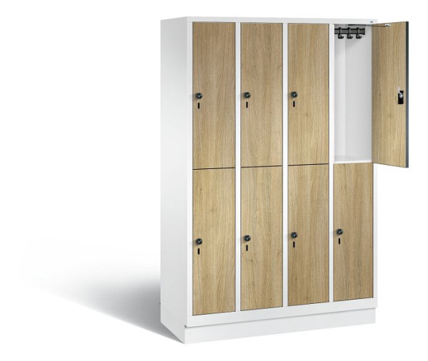 C+P locker, dubbellaags Evolo, H1800xB1190xD500mm, kleur: verkeerswit / decor eiken Sereno, 48320-40 S10677