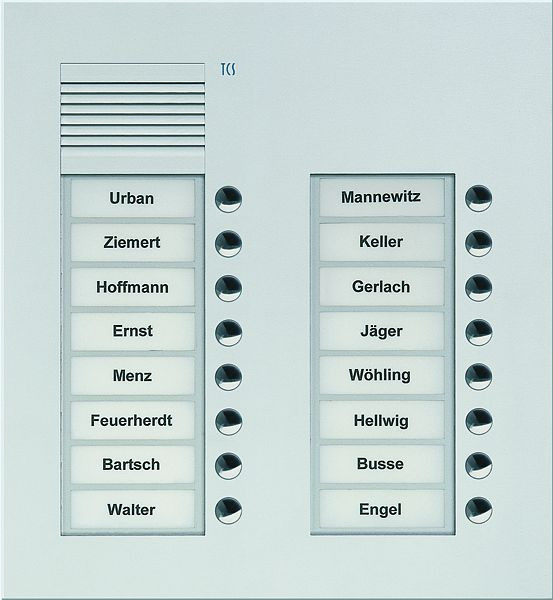 TCS audio buitenstation serie PUK 16 belknoppen (rechts uitgelijnd), 2 kolommen, UP zilver, PUK16/2-EN