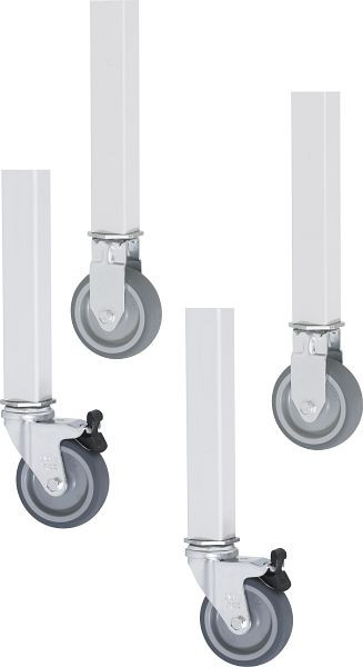 RAU wielenset voor werktafel serie Jerry, 2 bok- en 4 zwenkwielen met rem, 09-RS75EP-4LF-2B