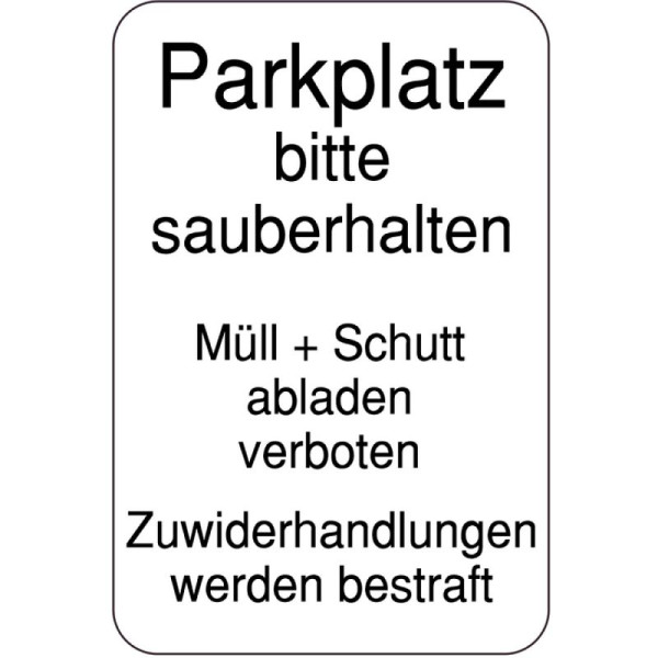 Steen HGS informatiebord, parkeerterrein alstublieft schoon houden, dumpen van afval en puin verboden, overtredingen worden bestraft, 400 x 600 mm, 14901