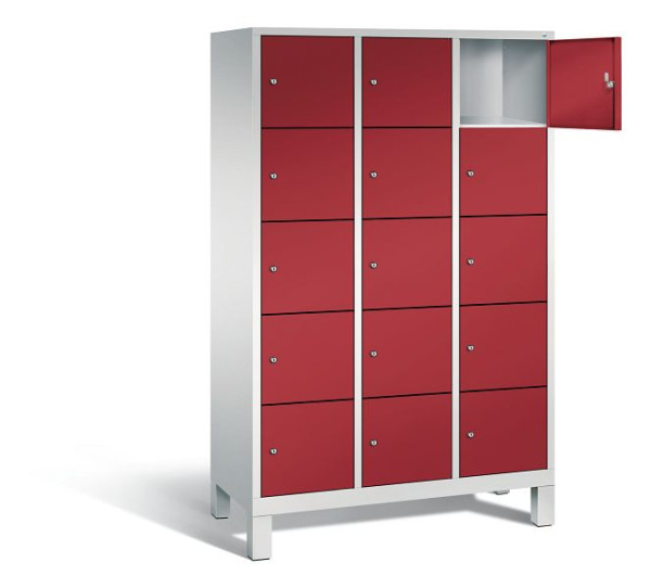 C+P lockerkast Evolo, H1850xB1200xD500mm, kleur: lichtgrijs/robijnrood, 48010-325 S10021