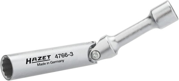 Hazet bougiesleutel, hol vierkant 10 mm (3/8 inch), uitwendig dubbel zeskantprofiel, 14 mm, totale lengte: 154 mm, 4766-3