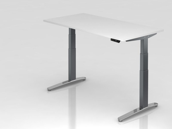 Hammerbacher elektrisch zit-sta bureau 160x80cm wit/grafiet, gepolijst, rechthoekige vorm, VXBHM16/W/GC