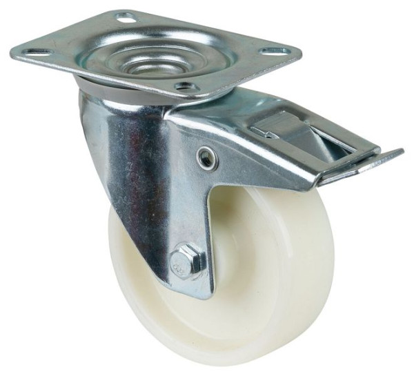 BS-rollen transportrol met rem, breedte 35 mm, Ø100 mm, tot 125 kg, loopvlak/wiellichaam kunststof, rollager, VE = 4 stuks, L420.B10.100