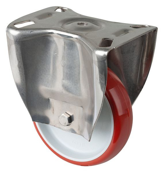 BS rollen RVS transportrol, vaste rol, breedte 32 mm, Ø125 mm, tot 180 kg, loopvlak polyurethaan rood, kunststof, glijlager, plaat, H110.B26.126