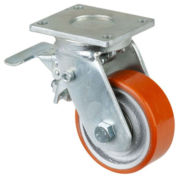 BS-wielen Zwaarlastwiel met wiel/slot, breedte 38 mm, Ø100 mm, tot 295 kg, polyurethaan gegoten 95 Shore A, gegoten lichaam, kogellagers, RR120.C10.100