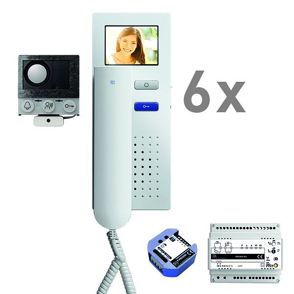 TCS video inbouw brievenbus, 6 woonunits, ingebouwde luidspreker ASI12000 + 6x deurtelefoon IVH3222, besturingsapparaat + video 2-draads zender, PVIH060/001