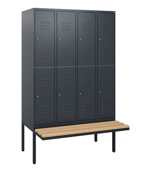 C+P dubbeldekskast Classic PLUS, 4 vakken, 1950x1200x815mm, 7016/7016, cilindersloten, beukenhouten zitlatten, zitting, 0803405-40 S10042
