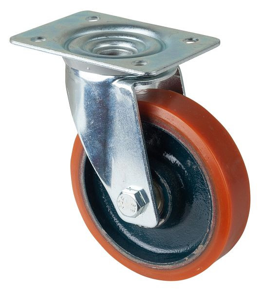 BS-rollen transportrol, wielbreedte 30 mm, wiel-Ø 125 mm, draagvermogen 200 kg, gegoten polyurethaan 95 Shore A, gegoten wiellichaam, kogellagers, LS400.C10.125