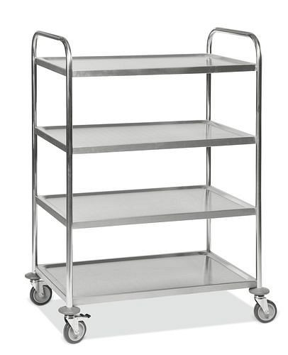 Kongamek roestvrijstalen plankenwagen KM, 4 niveaus, 100 kg, LxBxH 910x590x1260 mm, 4 zwenkwielen, rem, 255364