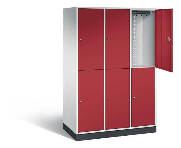C+P locker, dubbellaags XL Intro, H1950xW1220xD590mm, kleur: lichtgrijs/robijnrood, 8270-303 S10051