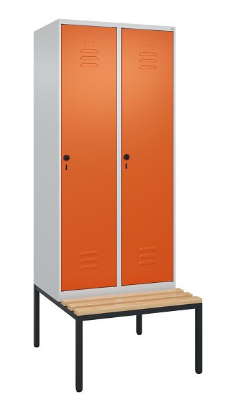 C+P luierkastje Classic PLUS met middenwand, bank, 2 vakken, 2120x800x815mm, 7035/2004, draaibare sluiting, beuken zitlat, 0800507-22F S10119