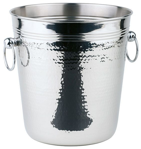 APS wijn/champagnekoeler, Ø 21 cm, hoogte: 21,5 cm, 4 liter, RVS gepolijst, hamerslag afwerking, met massieve ringgrepen, 36026