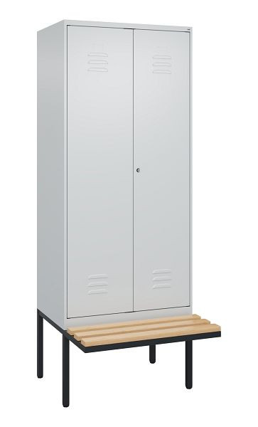 C+P Umkleidespind Classic PLUS, Doppel-Spind, 2 Abteile, 2120x800x815mm, 7035/7035, Zylinderschloss, Buche-Sitzleisten, 0800427-22P S10053