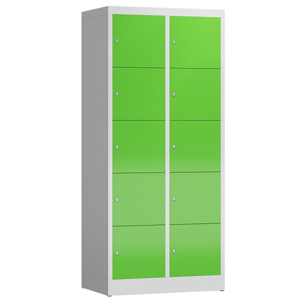 Lüllmann ClassiX lockerkast, 2 compartimenten met elk 5 compartimenten, 1800 x 800 x 500 mm, lichtgrijs/geelgroen, X-523525