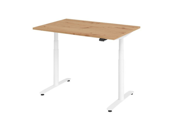 Hammerbacher elektrisch zit-sta bureau 120x80cm knoestig eiken/wit, VXDLR12/R/W