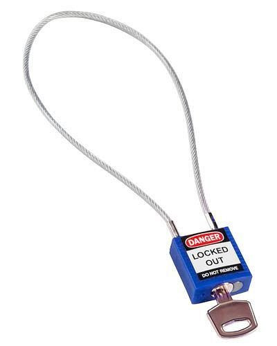 Brady compact veiligheidsslot, verschillend sleutelverdeling, met kabelbeugel 400 mm, blauw, 244336