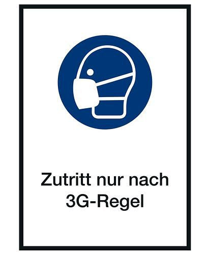 DENIOS combinatiebord "Maskervereiste, toegang volgens 3G-regel", ISO 7010, folie, SK, 210 x 297 mm, verpakking van 5, 285103