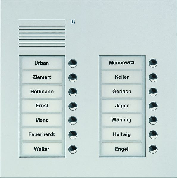 TCS audio buitenstation serie PUK 14 belknoppen (rechts uitgelijnd), 2 kolommen, UP zilver, PUK14/2-EN