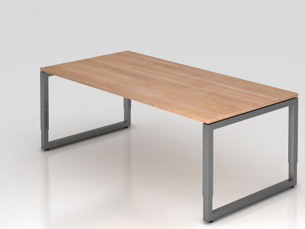 Hammerbacher bureau O-voet vierkant 200x100cm walnoot/grafiet, rechthoekige vorm met zwevend tafelblad, VRS2E/N/G