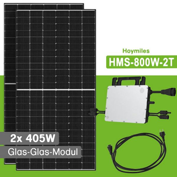 Offgridtec 810W balkonkrachtcentrale Hoymiles HM-800 met 2 x 405W bifaciale glasmodules DTU, 4-01-017705