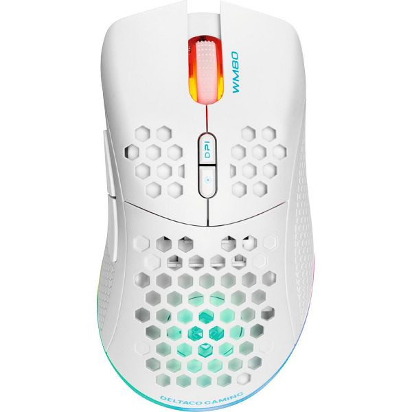 Deltaco DM220 Ultralight Gaming Mouse RGB Lighting Draadloos, wit, GAM-120-W