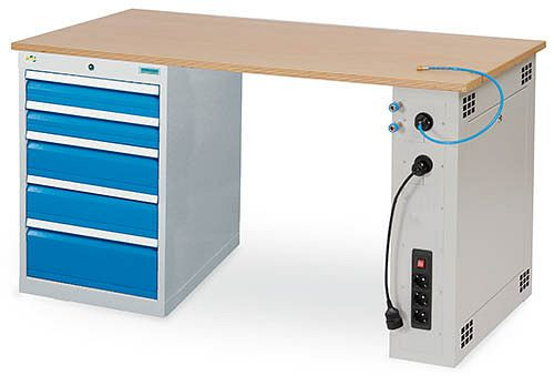 Bedrunka + Hirth rij werkbank R 18-24, 2x100, 2x150, 1x200 mm, lade volledig uittrekbaar 100%, 1500 x 750 x 859 mm, 03.15.580.9E