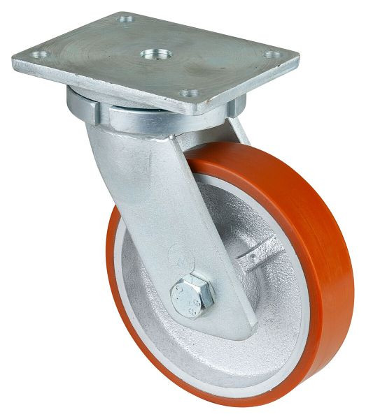 BS Rollen zwaarlastwiel, wielbreedte 50 mm, wiel-Ø 200 mm, draagvermogen 1000 kg, gegoten polyurethaan 95 Shore A, gegoten wiel, kogellager, RR100.C10.201
