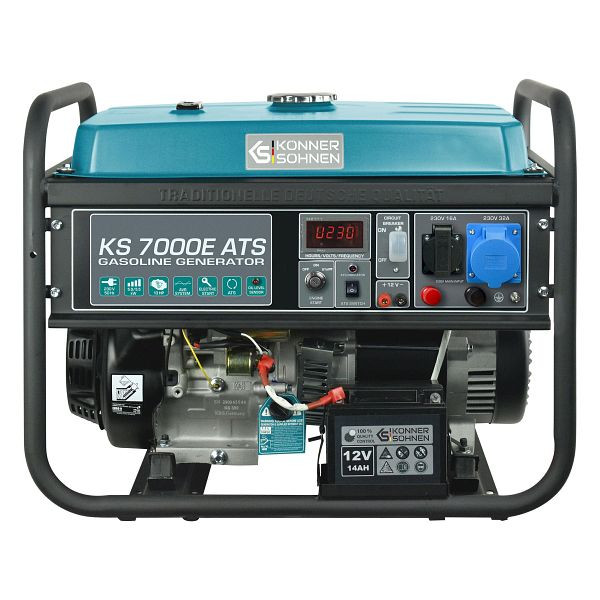 Könner & Söhnen 5500W benzine E-start stroomgenerator, 1x16A(230V)/1x32A(230V), 12V, ATS automatisch noodstroomsysteem, spanningsregelaar, display, KS 7000E ATS