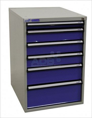 ADB ladekast met zes laden, buitenafmetingen romp HxBxD: 800x535x700 mm, romp: lichtblauw, 52516