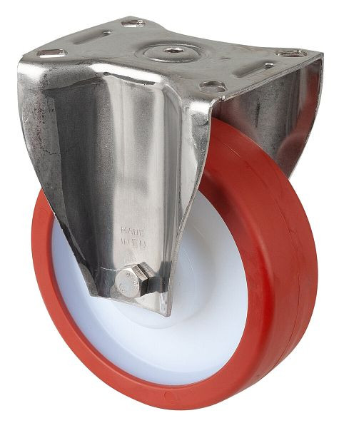BS Rollen RVS zwaarlastwiel, bokwiel, breedte 40 mm, Ø125 mm, tot 300 kg, rood polyurethaan, kunststof behuizing, RVS rollager, HS110.B28.125