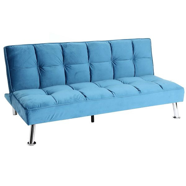 Mendler Sofa HWC-K21, opklapbare bank slaapbank, nosag vering slaapfunctie ligvlak 187x107cm, fluweel, blauw, 89559