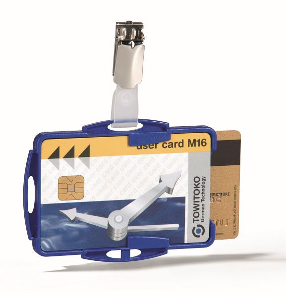 DURABLE ID-kaarthouder DUO met clip voor 2 bedrijfsidentiteitskaarten, blauw, 25 stuks, 821806