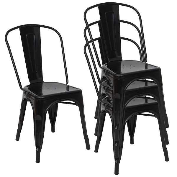 Mendler set van 4 stoelen HWC-A73, bistrostoel, stapelbaar, metaal industrieel design, stapelbaar, zwart, 70791