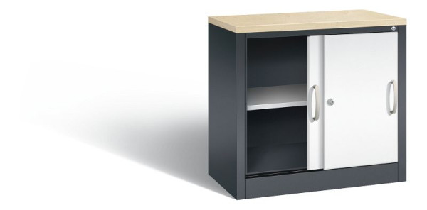 C+P dressoir met schuifdeuren Acurado, H720xB800xD400mm, kleur: zwartgrijs / verkeerswit, beugelgreep, 2 niveaus, 5722-00 S10447
