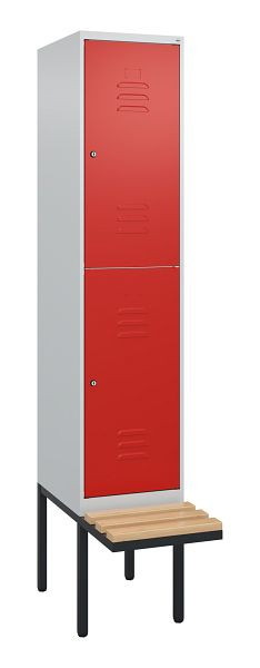 C+P dubbeldekkerkast Classic PLUS, 2120x400x815mm, 7035/3020, cilindersloten, beukenhouten zitlatten, zwevende zitting, 0803407-12 S10092