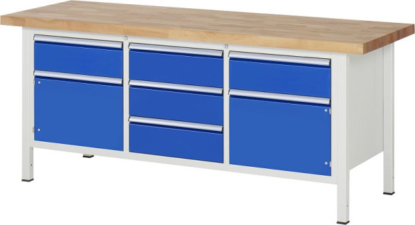 RAU werkbank serie 8000 - frameconstructie (gelast frame), drievoudige onderbak (5x lade, 2x draaideur), 2000x840x700 mm, 03-8568A2-207B4S.11