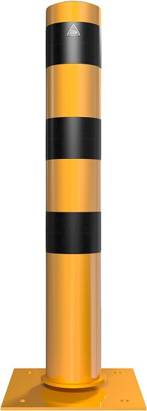 Schake kantelpaal Ø152,4x2,9mm, thermisch verzinkt en geel gecoat met drie zwarte strepen, totale lengte: 1000 mm, 401530NBG